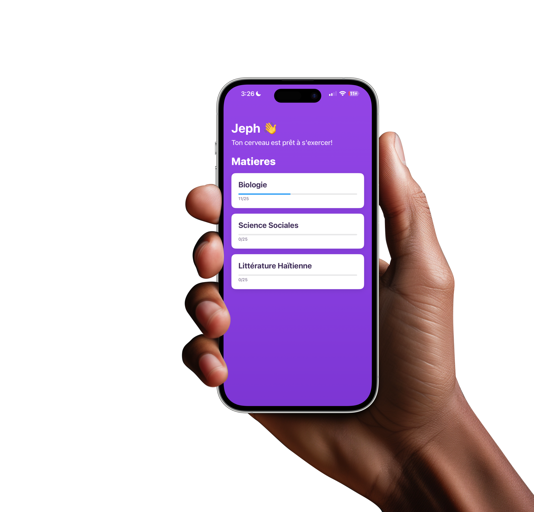 Hand holding phone showing Tijeni app